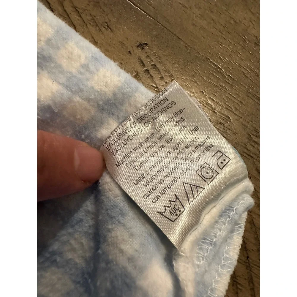 Vintage Just Born Baby Receiving Blanket Blue White‎ Gingham Check Cotton